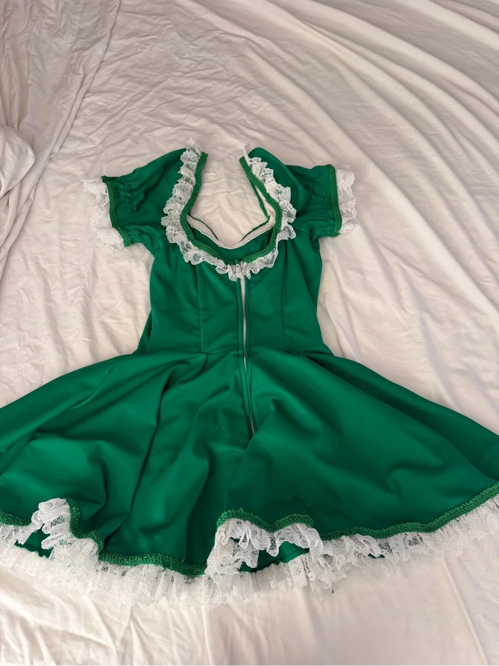 Vintage Green Kids Costume Dress with White Lace
